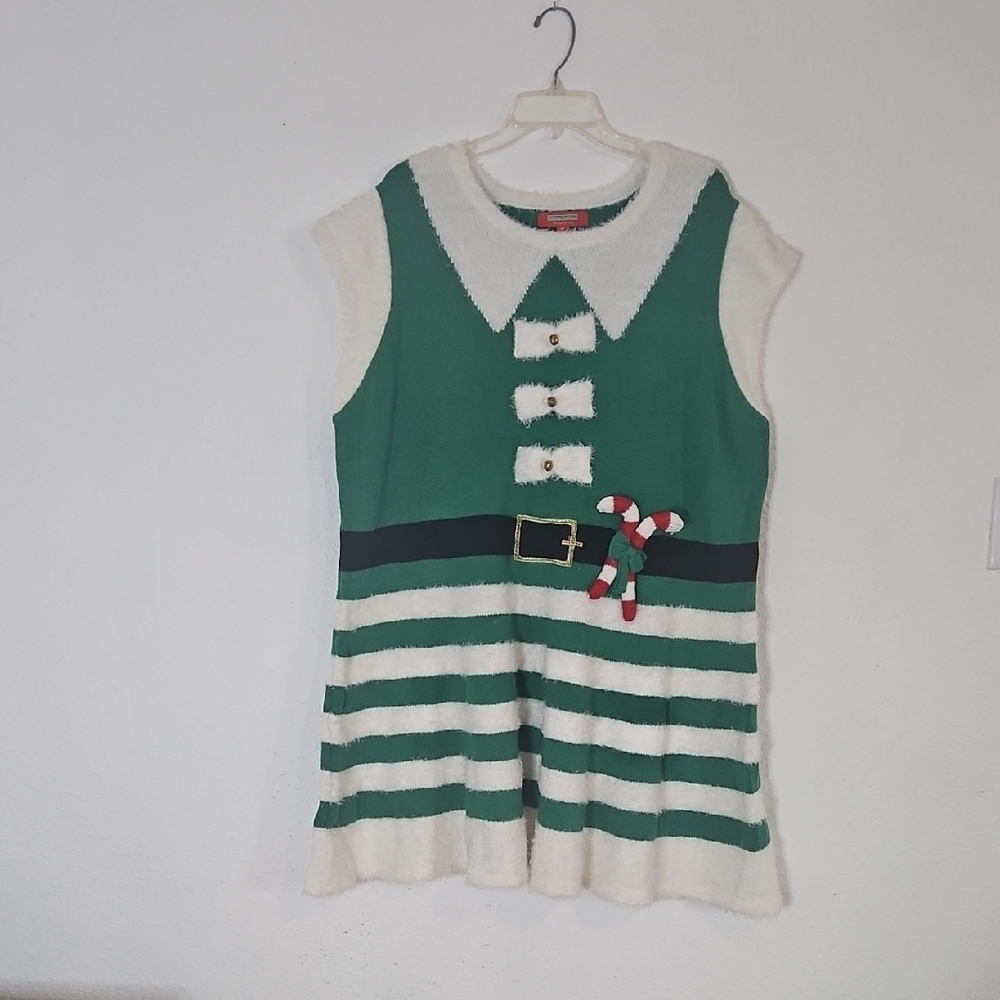 Ugly Christmas Holiday TRADITIONS Women's  Green and White Elf-Themed Dress